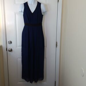 Kirna Zabete navy blue and black sleeveless sheer maxi dress with pleats